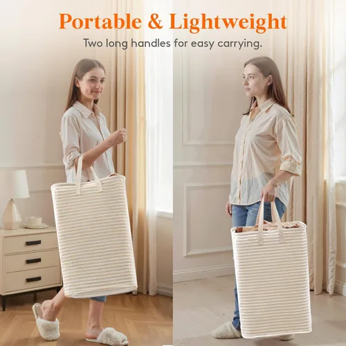 Vista 5 de Lifewit 75L x 2 Pack Collapsible Laundry Hamper Large,Tall Foldable Dirty Clothes Baskets Waterproof, Freestanding Double Bags with Easy Carry
