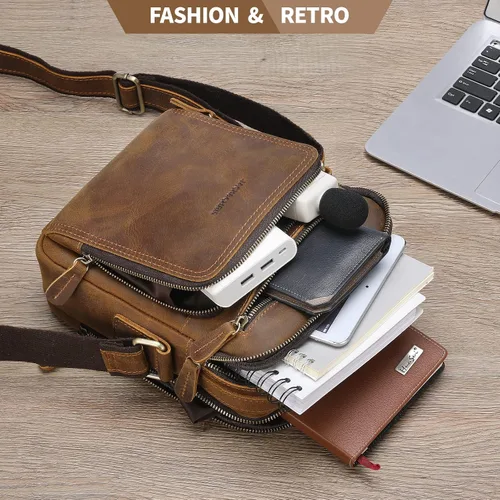 Vista 6 de Jack&Chris Bolso bandolera de cuero para hombre, bolso cruzado para el trabajo, negocios