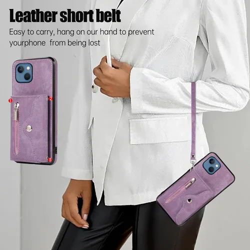 Vista 6 de Asuwish Funda de teléfono para iPhone 13 Mini con protector de pantalla de vidrio templado y correa cruzada para la muñeca con cordón para tarjetas
