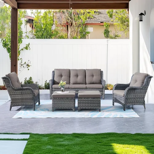 Vista 12 de Belord Mesa auxiliar pequeña para exteriores, mesa de mimbre de vidrio templado, mesa de centro impermeable para patio, mesa auxiliar de ratán
