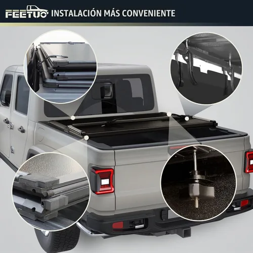 Vista 8 de FRP - Cubierta rígida de tres pliegues para Gladiator JT 2020-2026 de 5 pies/60.3 pulgadas para modelos con o sin el sistema de riel de cubierta