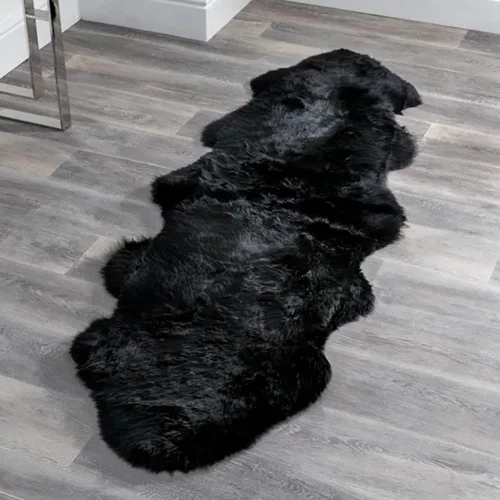 Vista 56 de HUAHOO Alfombra de piel de oveja genuina prémium Negra Real de Australia Piel de oveja natural de lujo, alfombra esponjosa de lana de cordero