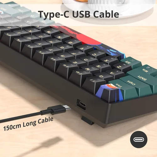 Vista 4 de Protable - Teclado mecánico para juegos al 60%, mini compacto RGB retroiluminado 61 teclas, teclado de oficina con cable con interruptor rojo