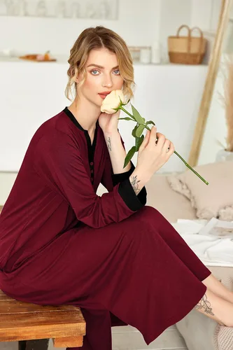Vista 2 de Ekouaer Camisón largo para mujer con cuello en V, ropa de dormir de longitud completa con bolsillos
