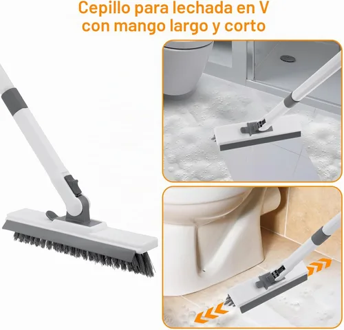 Vista 5 de Cepillo de limpieza 4 en 1, cepillo de limpieza para bañera y azulejos con mango largo, cepillo de lechada, cerdas rígidas, esponja para fregar
