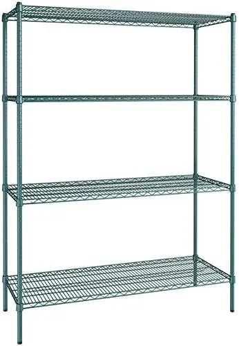 Vista 4 de Kit de 4 estantes de epoxi verde NSF de 21 x 72 pulgadas con postes de 86 pulgadas, estantería de almacenamiento resistente, kit de estantería