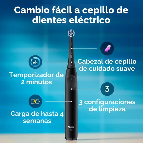 Vista 3 de Oral-B iO Series 2 Limited Simple Clean Cepillo de dientes eléctrico recargable para adultos, negro noche, 3 modos, sensor de presión automático
