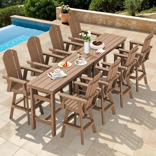 Vista 26 de SERWALL Silla de bar Adirondack giratoria de HDPE, taburetes de bar giratorios para exteriores, silla Adirondack de balcón para bistro, piscina Negro