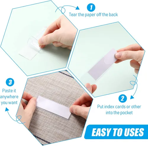 Vista 4 de Paquete de 30 bolsillos autoadhesivos para tarjetas de índice, con apertura superior, tarjetero ideal para organizar y proteger tus tarjetas
