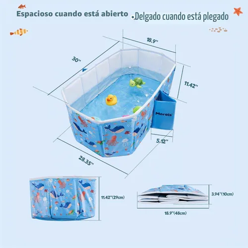 Vista 2 de MORAIS Bañera plegable para bebé, bañera portátil para niños pequeños para Azul