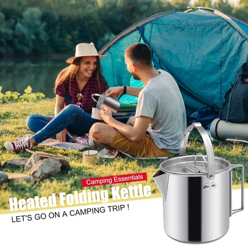 Vista 5 de Hervidor de té para camping, cafetera portátil de 1.2 L, olla de campamento al aire libre, con asas y con tapas para camping, senderismo, picnic