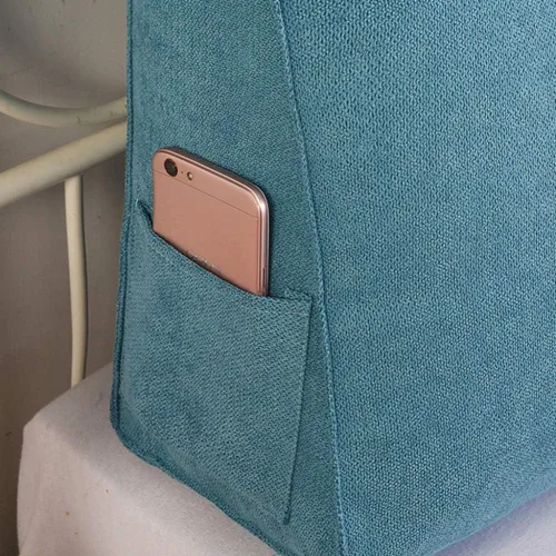 Vista 4 de Cojín de cuña triangular, almohada de lectura triangular para cama doble tamaño Queen size, almohada de lectura para adultos grandes con bolsillos