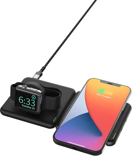 Vista 2 de RapidX Modula5 - Sistema modular de carga inalámbrica - 1 cápsula de teléfono + 1 cápsula de reloj + adaptador de 30 W, negro (modelo: RX-MP03PWA)