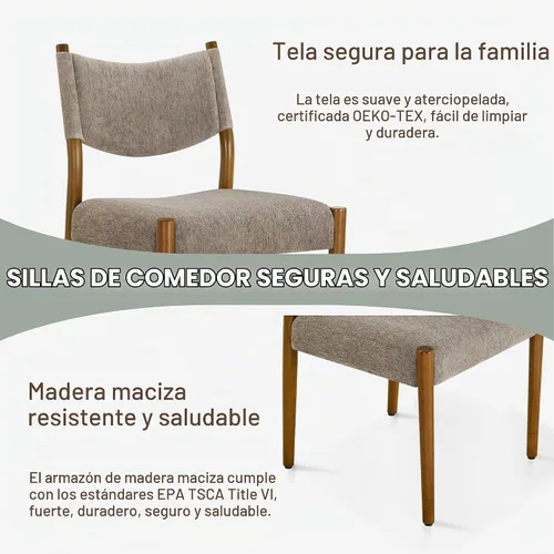 Vista 4 de KISLOT Juego de 4 sillas de comedor, sillas ergonómicas tapizadas de madera Sillas de comedor modernas de mediados de siglo, sillas ergonómicas
