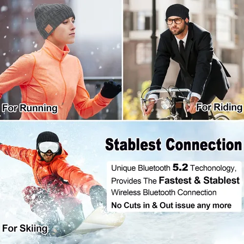 Vista 4 de Gorro Bluetooth sombrero de auriculares inalámbricos regalos tecnológicos únicos de Navidad para hombres mujeres él adultos adolescentes niñas niños