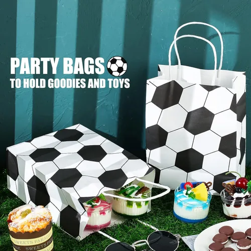 Vista 4 de Fainne 30 bolsas de regalo de fútbol, bolsas de regalo de fútbol, bolsas de papel con asas para dulces, aperitivos deportivos, bolsa de regalo