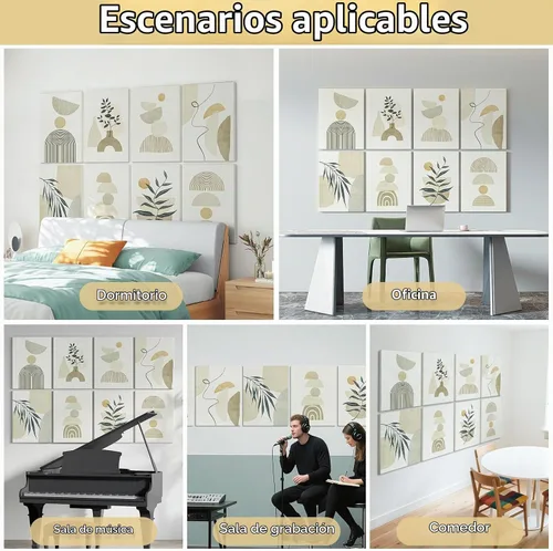 Vista 2 de Art3d paneles insonorizantes para pared 48"x32", paquete de 8 paneles acústicos de pared con arte, paneles de pared decorativos y absorbentes