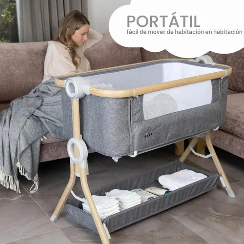 Vista 5 de KoolerThings 3 en 1 cuna/moisés para bebé, cama junto a la cama y corralito, fácil de plegar y portátil (Gris) - KoolaBaby (Gris-Aspecto Madera)