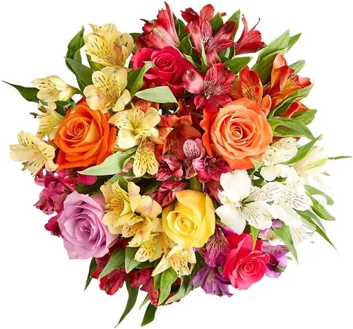 Vista 7 de 1800 flores – Ramo doble surtido de rosas brillantes y lirios peruanos (florero transparente incluido) – Flores frescas para entrega – Regalo