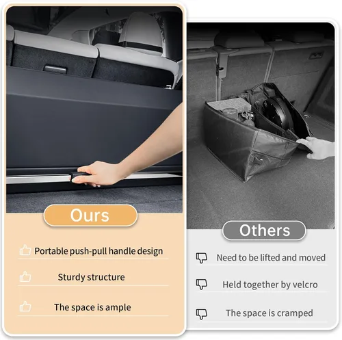 Vista 2 de Organizador de maletero de automóvil, organizador de almacenamiento resistente con tapa y asa de empuje, organizador plegable de cuero para SUV
