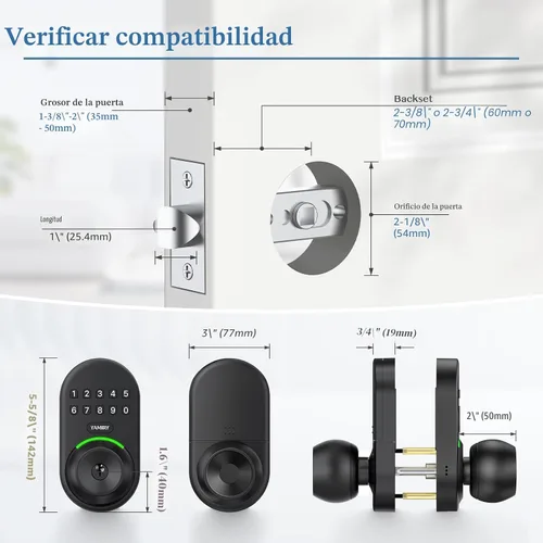 Vista 6 de Yamiry - Cerradura inteligente con teclado, cerradura digital de entrada sin llave con asa, perilla electrónica de código para puerta delantera