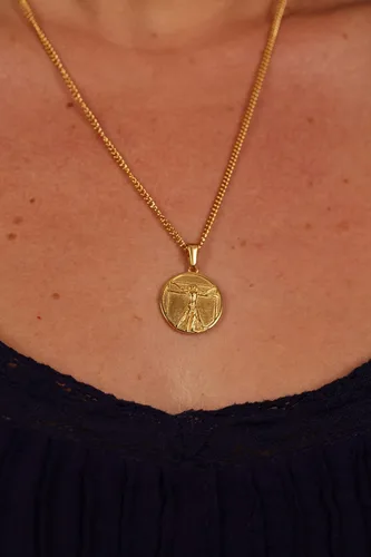 Vista 2 de Colgante de oro de 18 quilates inspirado en Da Vinci para hombre de Vitruvio con cadena para hombre, regalo de novio para él, regalo de novia