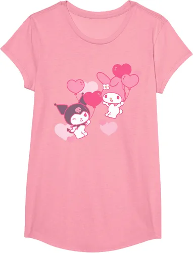 Vista 77 de Camiseta de My Melody y Kuromi con corazones del Día de San Valentín Negro