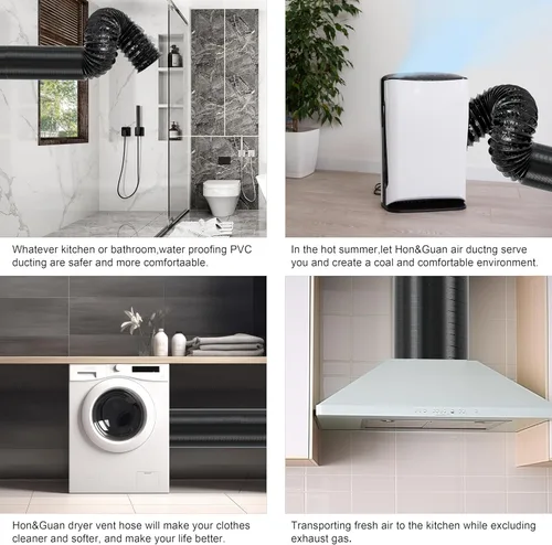 Vista 6 de Manguera de ventilación de aluminio de 3 pulgadas, conducto de aire flexible de 8 pies con 2 abrazaderas, diseño resistente de 4 capas para HVAC