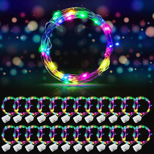 Vista 38 de AIKEI Paquete de 12 luces LED de hadas que funcionan con pilas, guirnaldas de luces impermeables de 7 pies, 20 luces LED de luciérnagas estrelladas