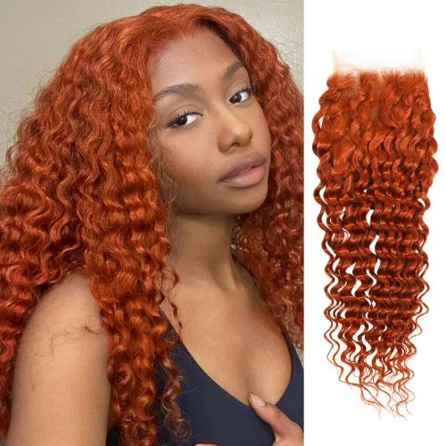 Vista 14 de Cabello Humano Rizado Castaño Rojizo, Trama Gruesa Castaño Cobrizo Rojo Coloreado Ondas Profundas Paquetes Individuales Cabello Humano 12A Tejido
