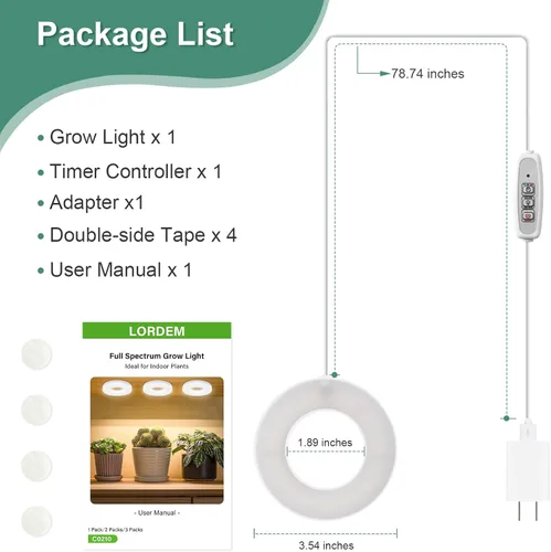Vista 7 de LORDEM Luz de cultivo para plantas de interior, 48 luces LED de techo de espectro completo, lámpara de cultivo con cable de 5 V con interruptor