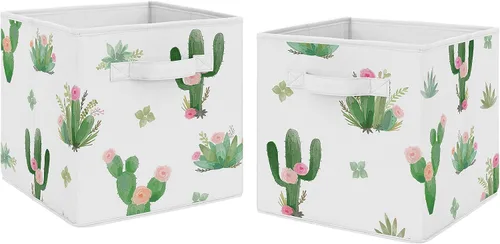Vista 7 de Sweet Jojo Designs Cajas de almacenamiento plegables de tela con hojas florales, cajas organizadoras de juguetes para niños y bebés, juego de 2