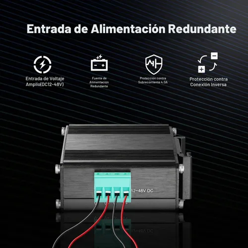 Vista 5 de MokerLink Interruptor PoE industrial de 5 puertos Gigabit con batería solar UPS, entrada DC9V-54V a salida DC48V, IEEE802.3af/at PoE, tamaño mini