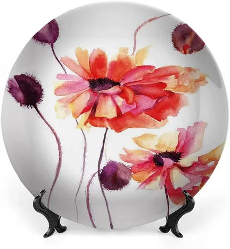 Vista 19 de Placa de exhibición de cerámica, placa decorativa colgante de cerámica con flores, tema de jardinería de dibujos animados, 6 pulgadas, decoración
