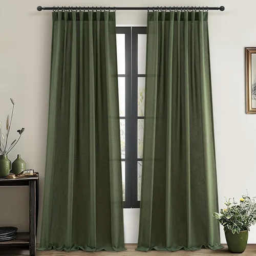 Vista 26 de Cortinas translúcidas de lino beige blanco de 84 pulgadas de largo, 2 paneles, cortinas modernas con filtrado de luz y privacidad, riel de techo