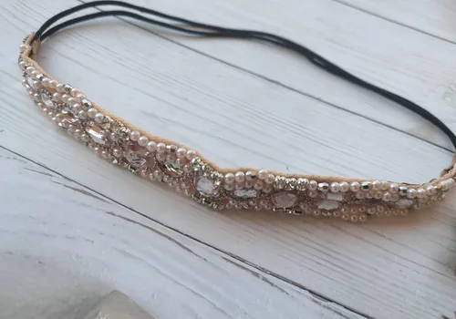 Vista 2 de Honkenda Diademas hechas a mano con diamantes de imitación de cristal para mujer, diseño bohemio, elástico, a la moda, bandas para el cabello