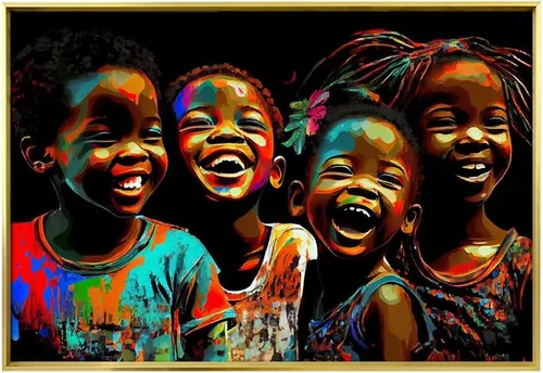 Vista 12 de Turaranusy Póster de arte negro para niños africanos, lienzo para pared, niños bajo la lluvia, para decoración de sala de estar, dormitorio