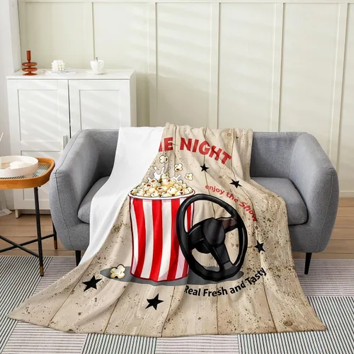 Vista 17 de Feelyou Manta de felpa para cine, manta de franela con patrón de palomitas de maíz para niños, niñas, adolescentes, póster de cine para todas