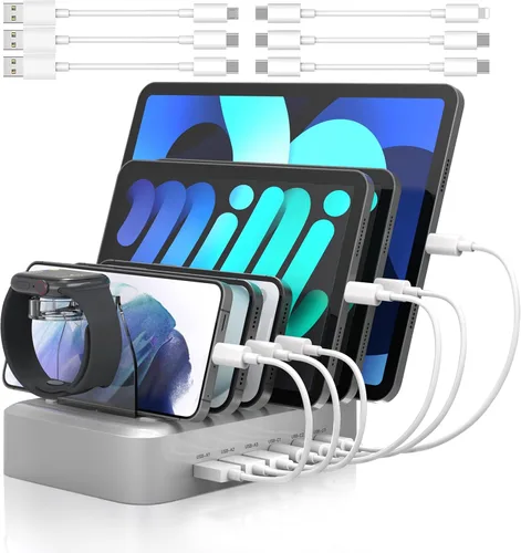 Vista 8 de MSTJRY Estación de carga rápida USB C de 90 W y 6 puertos para múltiples dispositivos, estación de carga PD múltiple para iPhone, iPad, tableta