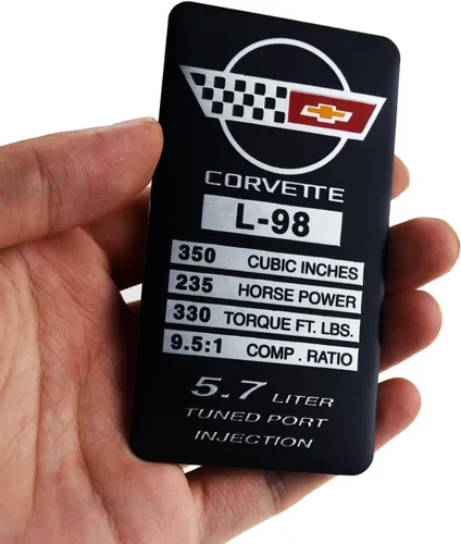 Vista 5 de 1 placa de identificación de motor C4 Corvette 1990 L98 con placa de datos de metal, placa de identificación 3D, 235 CV, 330 TQ de repuesto