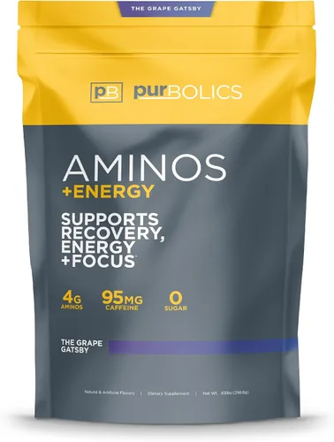 Vista 14 de Purbolics Aminos + Energía Apoya la recuperación, la energía y la concentración 95 mg de cafeína, 0 calorías y 60 porciones (azul acero)