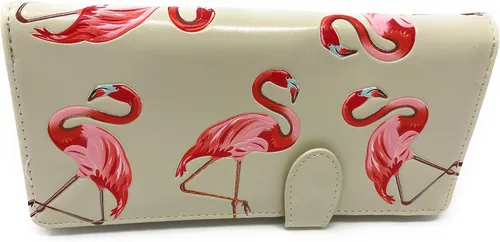 Vista 3 de Shag Wear Cartera grande de animales flamencos para mujeres y adolescentes, piel sintética vegana, color beige, 7 pulgadas, Flamenco, Cartera grande