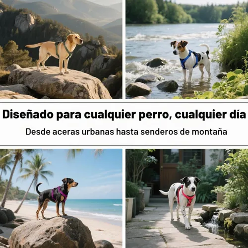 Vista 7 de Plutus Pet Arnés para perro sin tirones con detalles de cuero, reflectante Beige