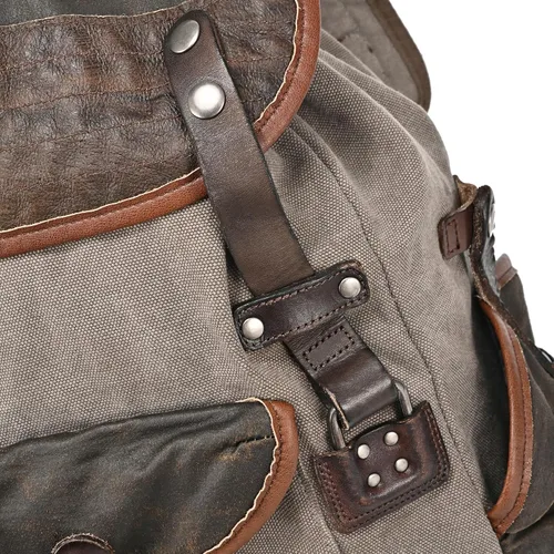 Vista 7 de Mochila de lona Tapa Mochila grande de lona con detalles de cuero genuino Mochila retro para portátil, Gris, Mochila de senderismo
