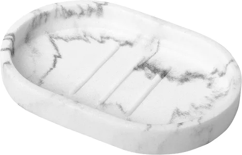 Vista 11 de Luxspire Jabonera de Bambú, Soporte de Jabón de Resina con Drenaje, Jabonera Ovalada de Madera para Ducha, Baño, Lavabo, Cocina y Encimera, Blanco