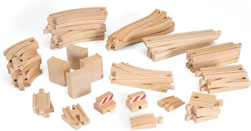 Vista 4 de Brio 33772 Paquete especial de rieles 50 piezas de pistas de madera y accesorios de tren para niños de 3 años en adelante y puente de viaducto