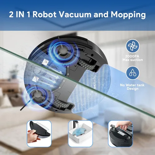 Vista 2 de Robot aspirador y trapeador: 2 en 1 aspiradora robótica navegación giroscopio limpieza Z-Zag y control Alexa/APP y limpieza sin enredos