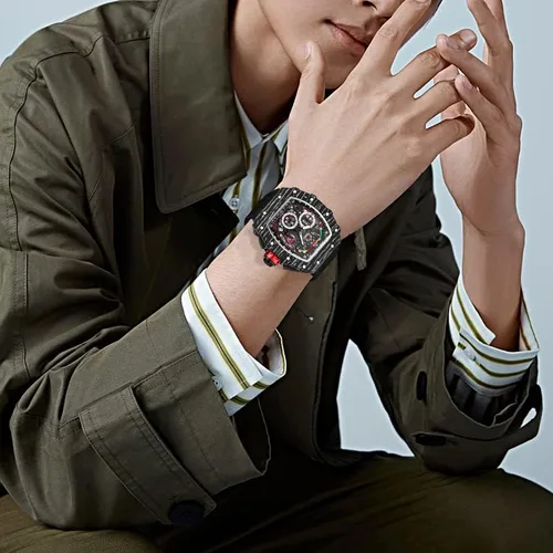 Vista 7 de Reloj de correa de goma para hombre, diseño deportivo cuadrado y luminoso, con cubierta desmontable, analógico y punk, con cronógrafo, mecanismo