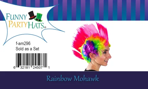 Vista 3 de Rainbow Mohawk Wig - Groovy Rainbow Mohawk peluca accesorio para disfraz, Cal Océano