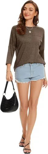 Vista 12 de ZENNILO Camisetas casuales de manga 3/4 para mujer, holgadas, cuello redondo, lindas camisetas básicas